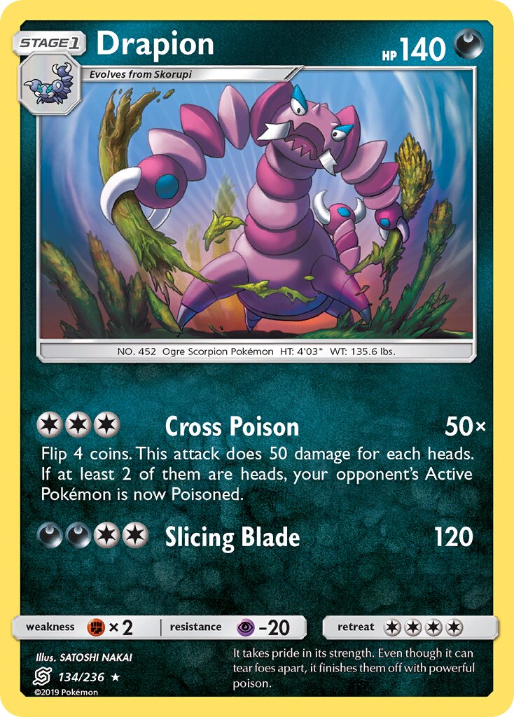 Drapion 134/236 — Unified Minds (English Pokémon TCG card)