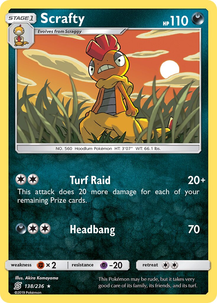 Scrafty 138/236 — Unified Minds (English Pokémon TCG card)