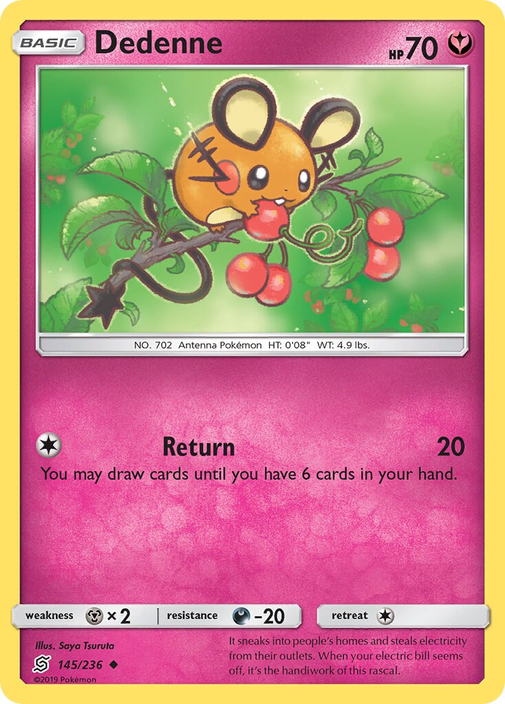 Dedenne 145/236 — Unified Minds (English Pokémon TCG card)