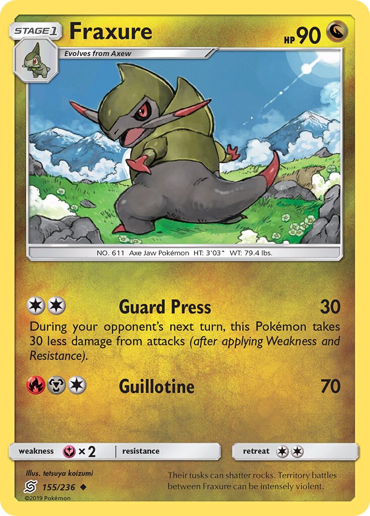 Fraxure 155/236 — Unified Minds (English Pokémon TCG card)