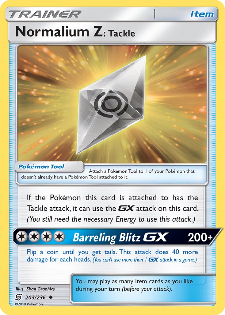 Normalium Z: Tackle 203/236 — Unified Minds (English Pokémon TCG card)
