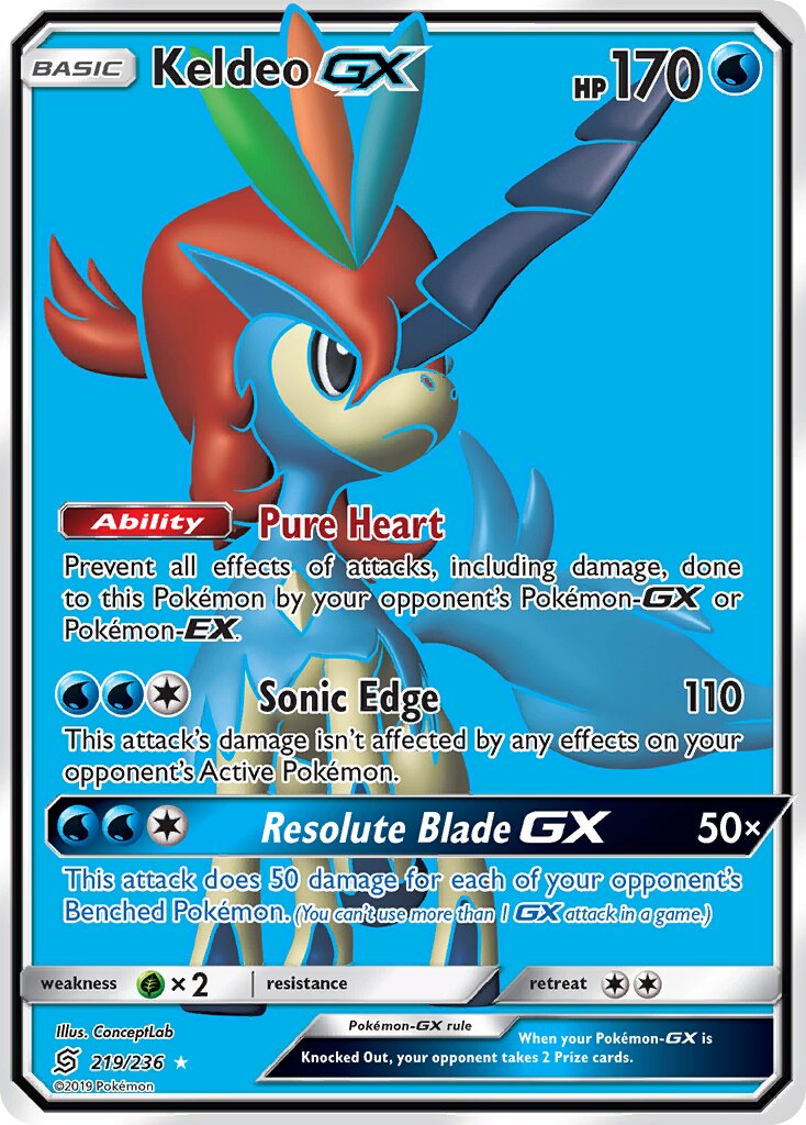 Keldeo-GX 219/236 — Unified Minds (English Pokémon TCG card)