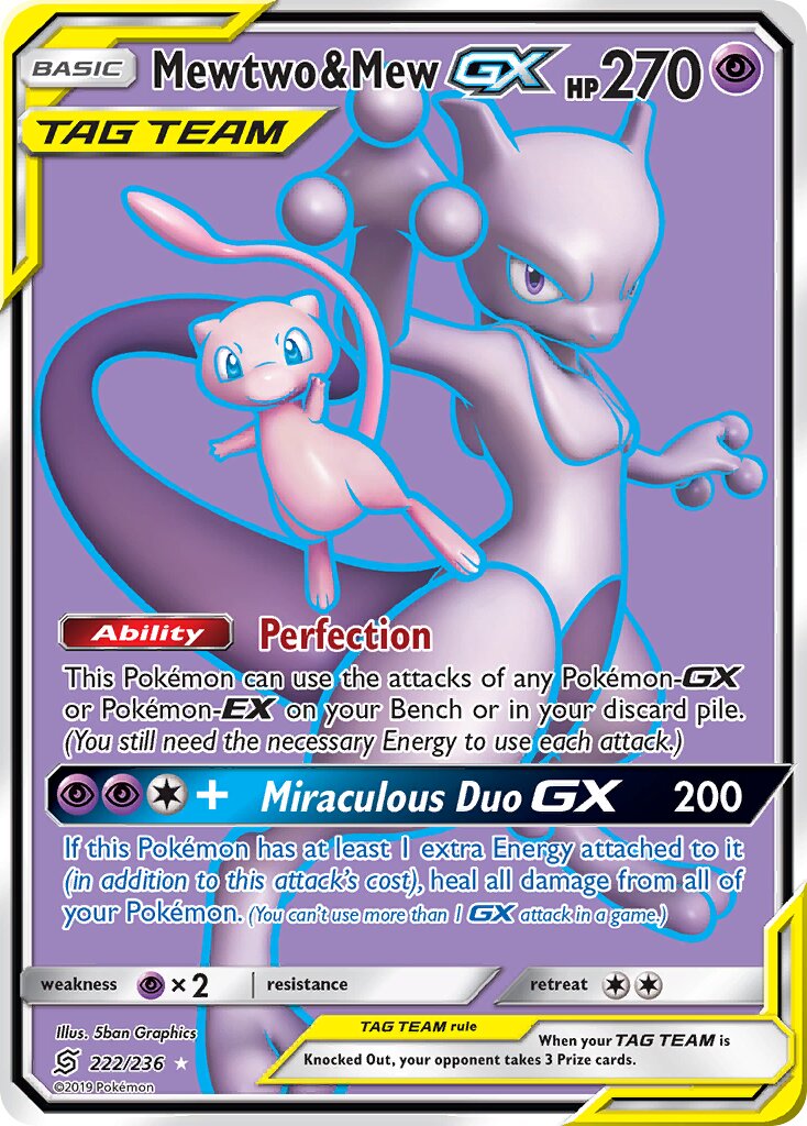 Mewtwo & Mew-GX 222/236 — Unified Minds (English Pokémon TCG card)