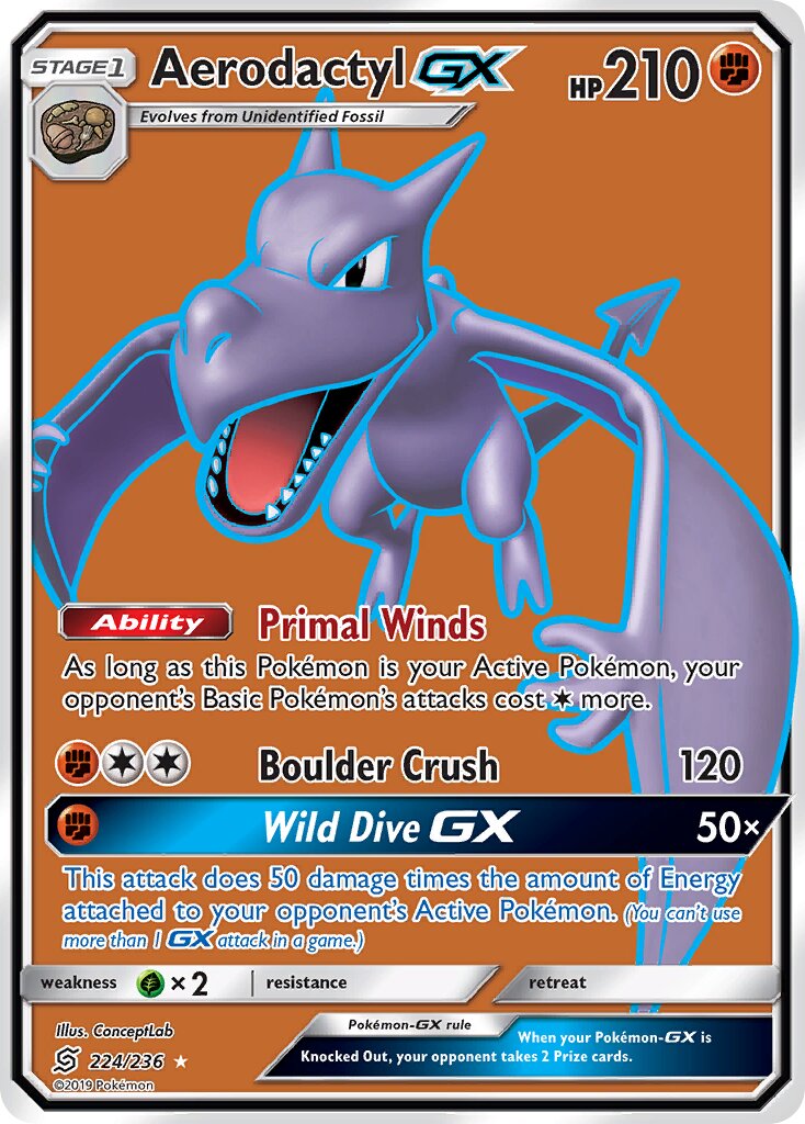 Aerodactyl-GX 224/236 — Unified Minds (English Pokémon TCG card)