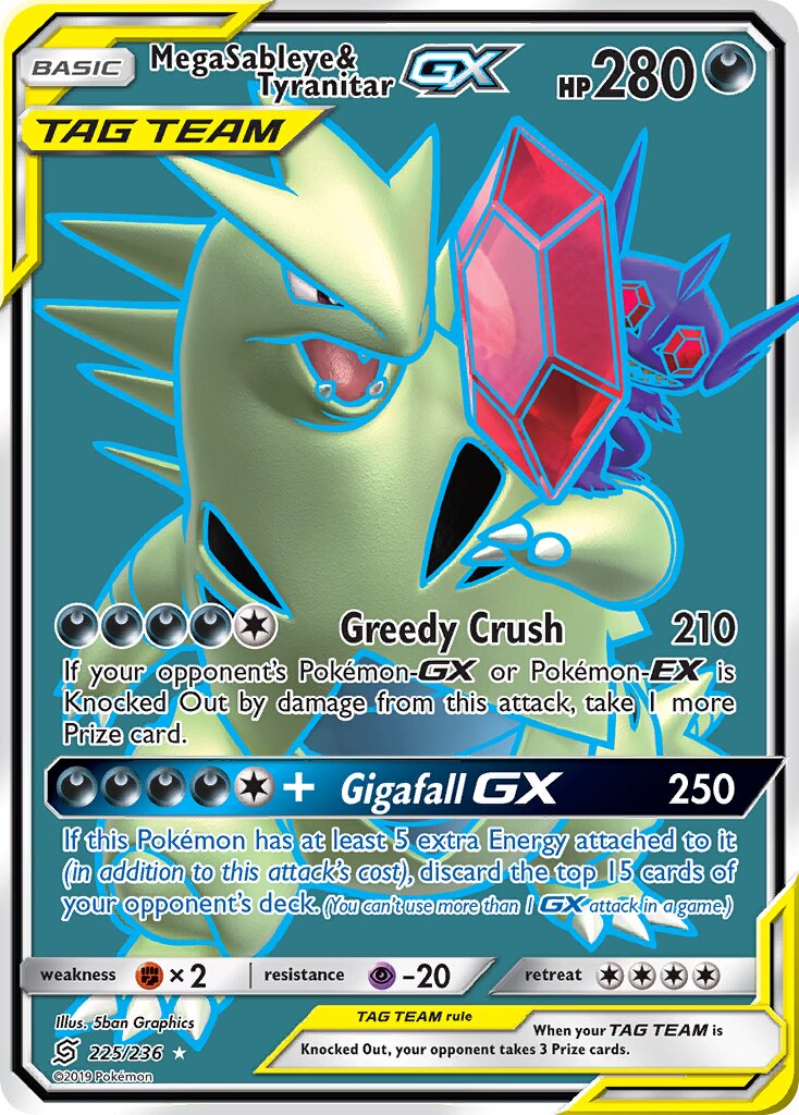 Mega Sableye & Tyranitar-GX 225/236 — Unified Minds (English Pokémon TCG card)