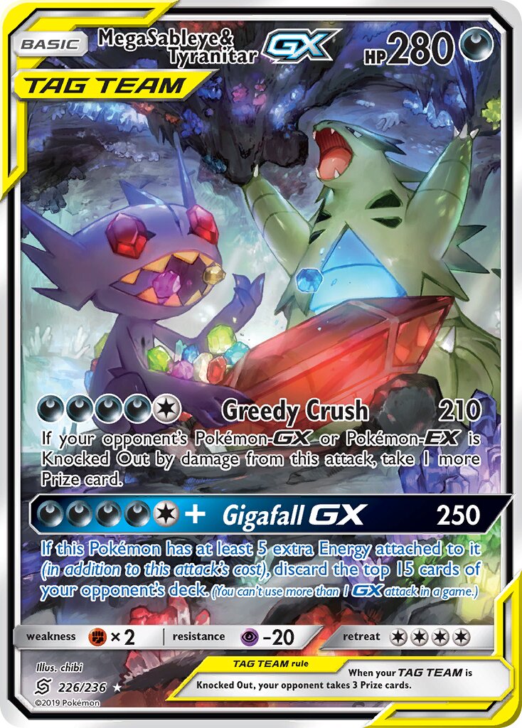 Mega Sableye & Tyranitar-GX 226/236 — Unified Minds (English Pokémon TCG card)