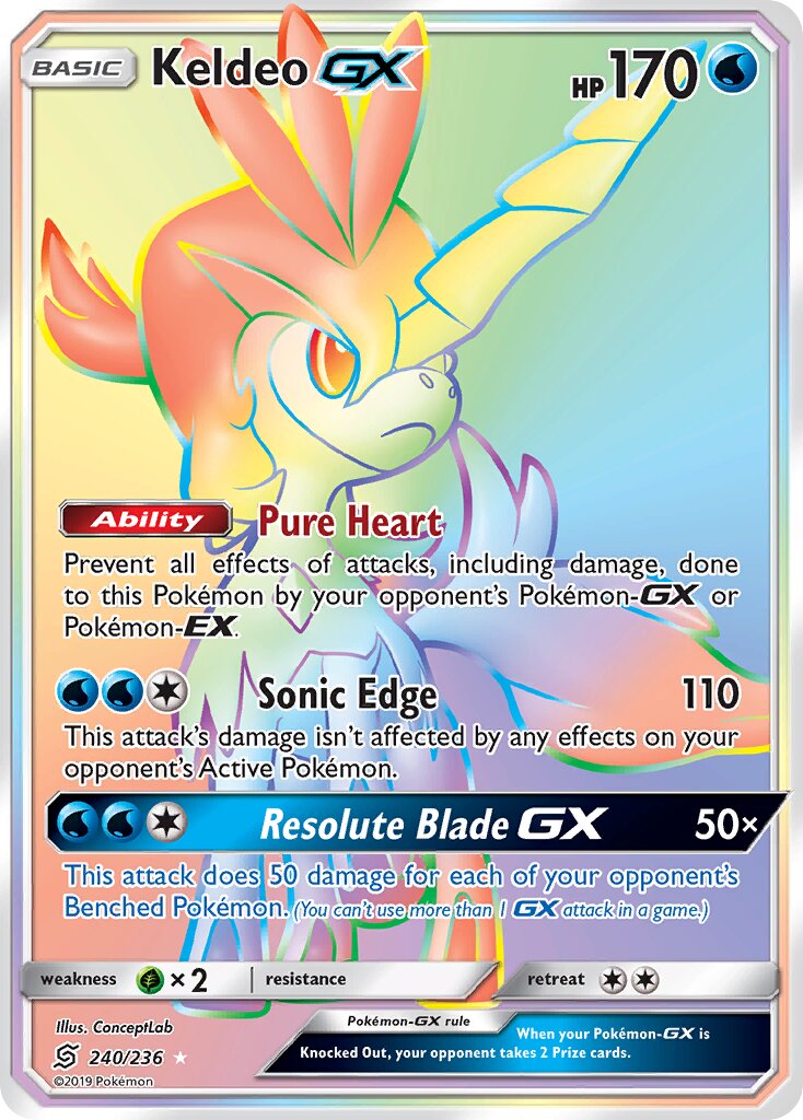Keldeo-GX 240/236 — Unified Minds (English Pokémon TCG card)