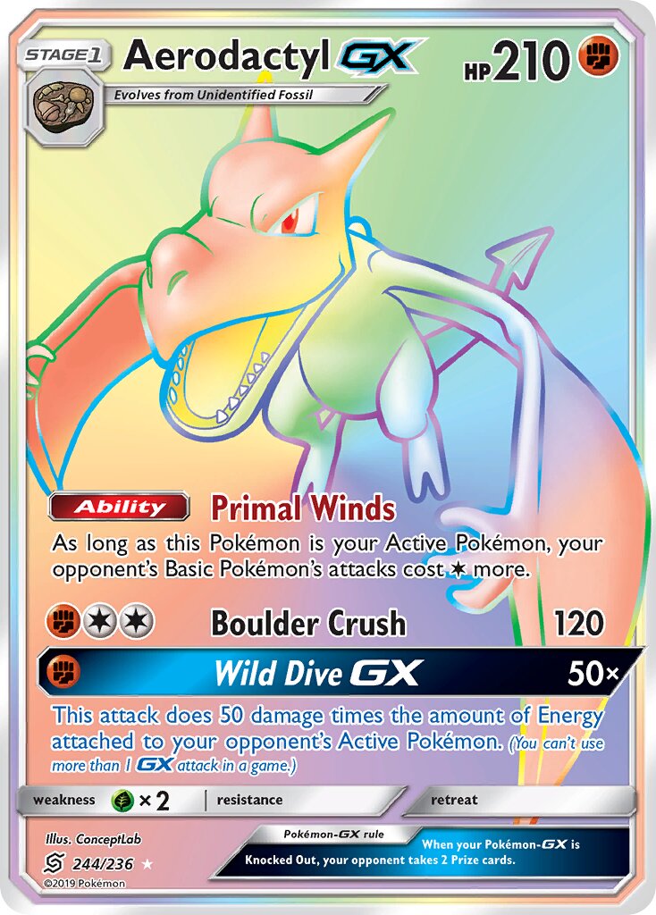 Aerodactyl-GX 244/236 — Unified Minds (English Pokémon TCG card)