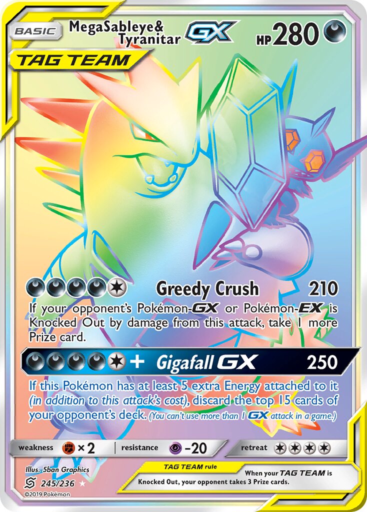Mega Sableye & Tyranitar-GX 245/236 — Unified Minds (English Pokémon TCG card)