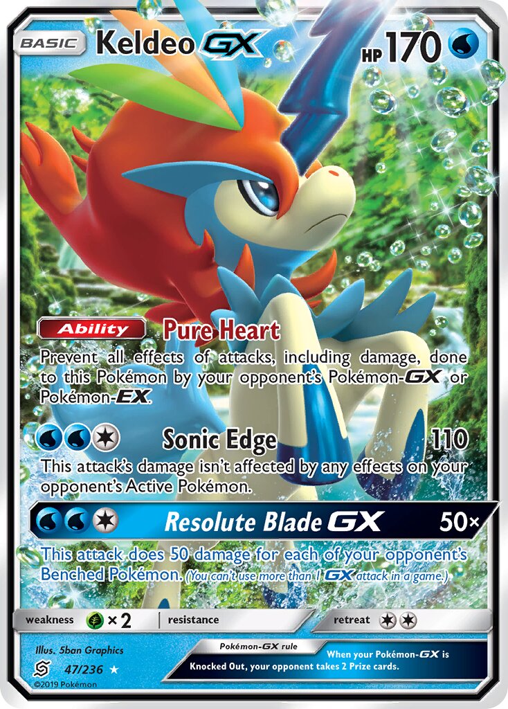 Keldeo-GX 047/236 — Unified Minds (English Pokémon TCG card)