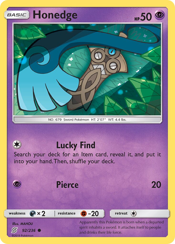 Honedge 092/236 — Unified Minds (English Pokémon TCG card)
