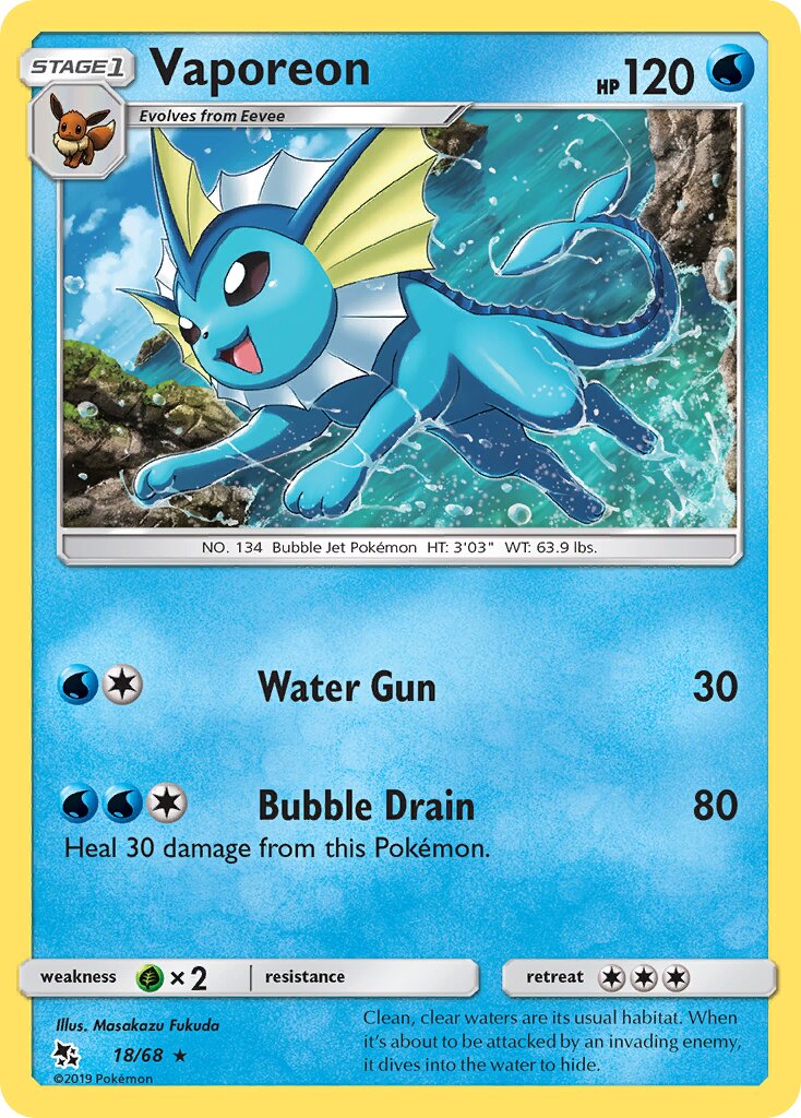 Vaporeon 018 — Hidden Fates (English Pokémon TCG card)