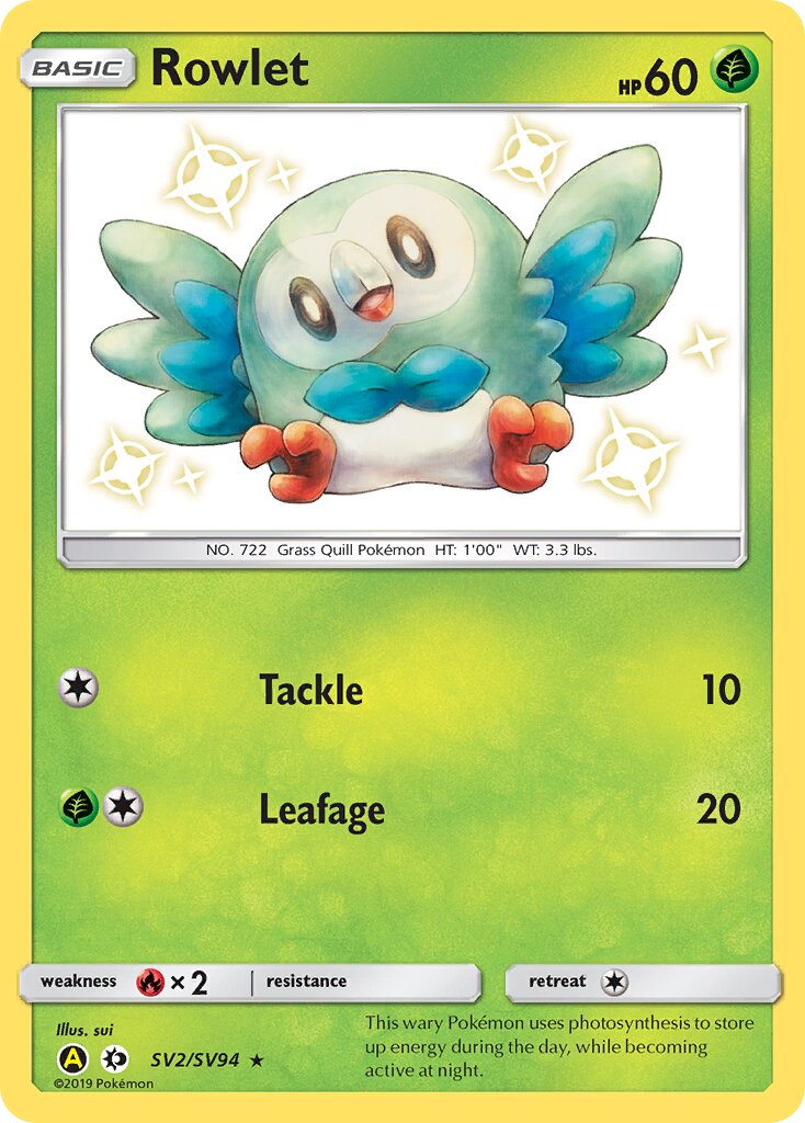 Rowlet SV2/SV94 — Hidden Fates (English Pokémon TCG card)