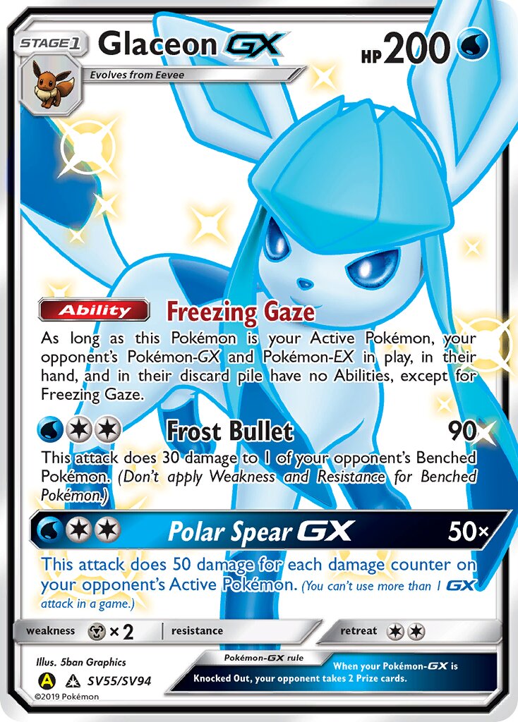 Glaceon-GX 055/94 — Hidden Fates: Shiny Vault (English Pokémon TCG card)