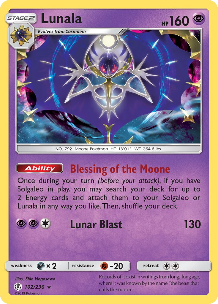 Lunala 102/236 — Cosmic Eclipse (English Pokémon TCG card)