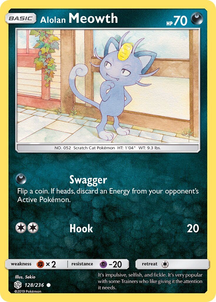 Alolan Meowth 128/236 — Cosmic Eclipse (English Pokémon TCG card)