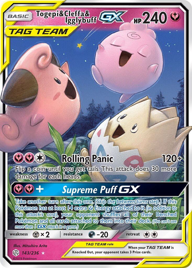 Togepi & Cleffa & Igglybuff-GX 143/236 — Cosmic Eclipse (English Pokémon TCG card)