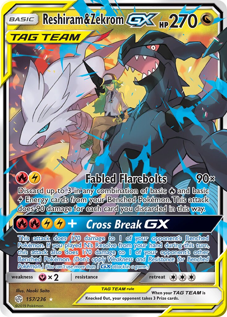 Reshiram & Zekrom-GX 157/236 — Cosmic Eclipse (English Pokémon TCG card)