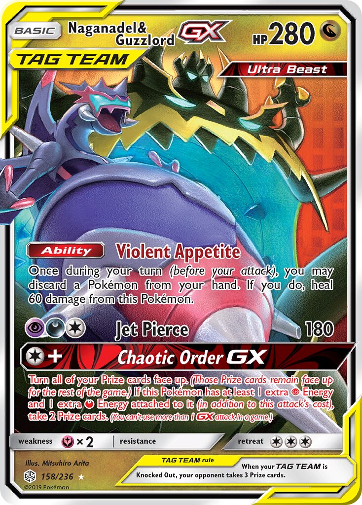 Naganadel & Guzzlord-GX 158/236 — Cosmic Eclipse (English Pokémon TCG card)