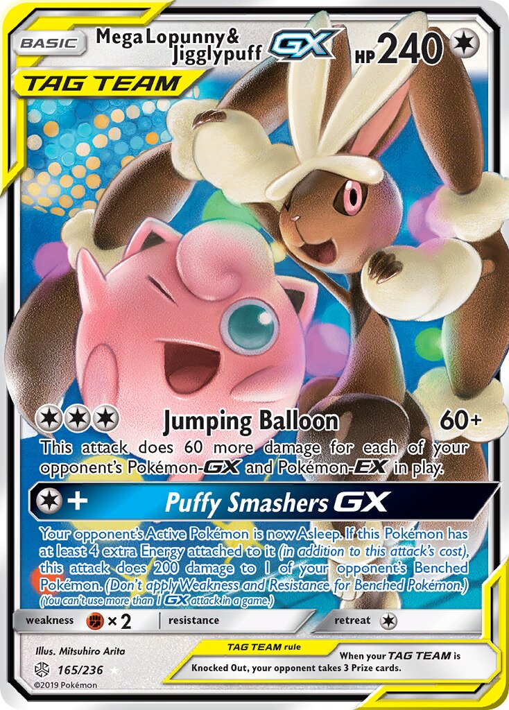 Mega Lopunny & Jigglypuff-GX 165/236 — Cosmic Eclipse (English Pokémon TCG card)