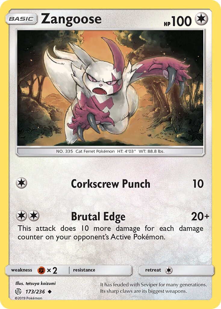 Zangoose 173/236 — Cosmic Eclipse (English Pokémon TCG card)