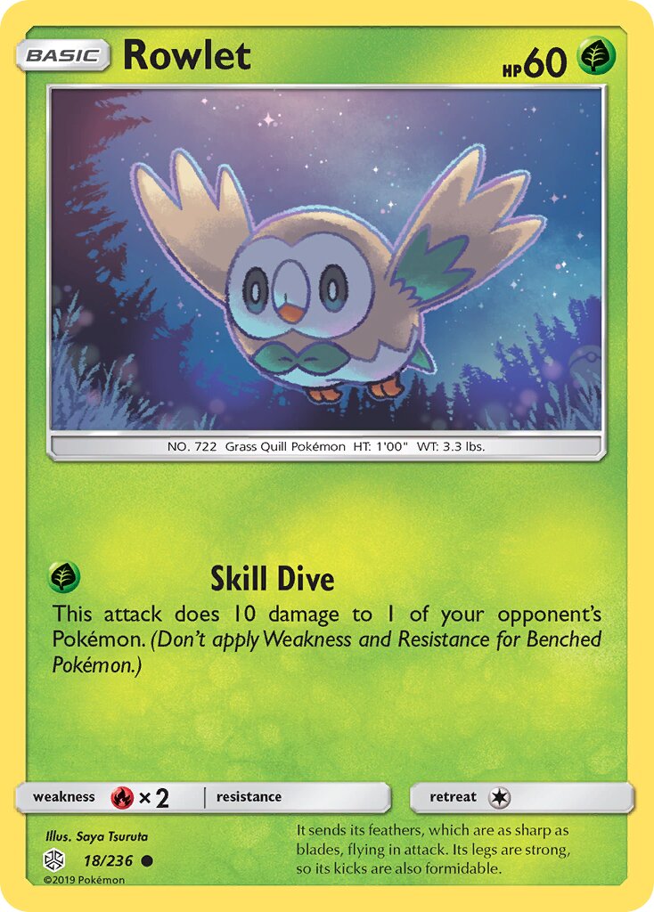 Rowlet 018/236 — Cosmic Eclipse (English Pokémon TCG card)