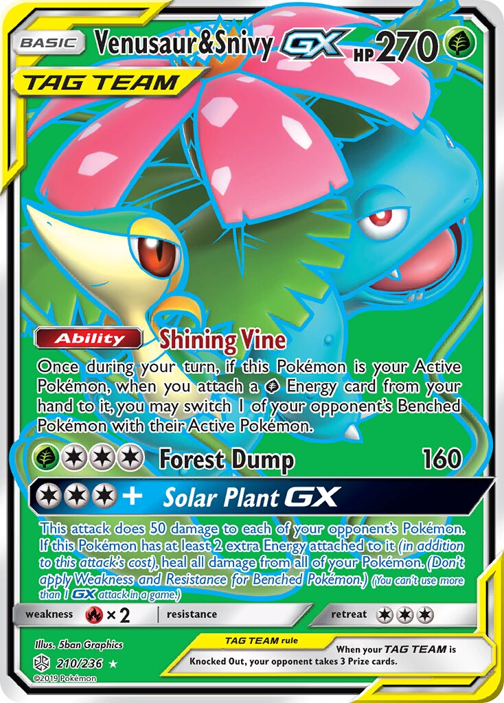 Venusaur & Snivy-GX 210/236 — Cosmic Eclipse (English Pokémon TCG card)