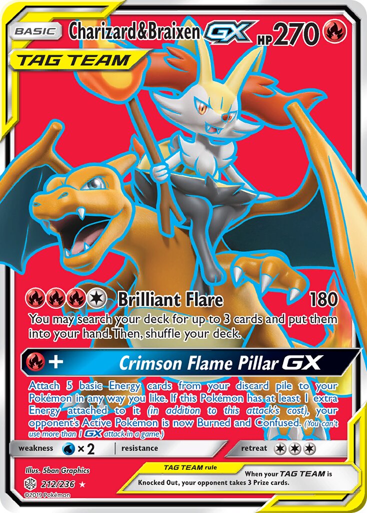 Charizard & Braixen-GX 212/236 — Cosmic Eclipse (English Pokémon TCG card)