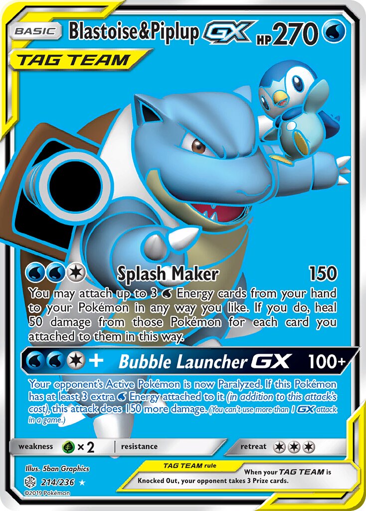 Blastoise & Piplup-GX 214/236 — Cosmic Eclipse (English Pokémon TCG card)