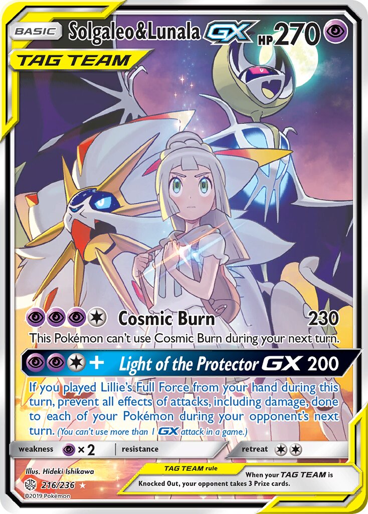 Solgaleo & Lunala-GX 216/236 — Cosmic Eclipse (English Pokémon TCG card)
