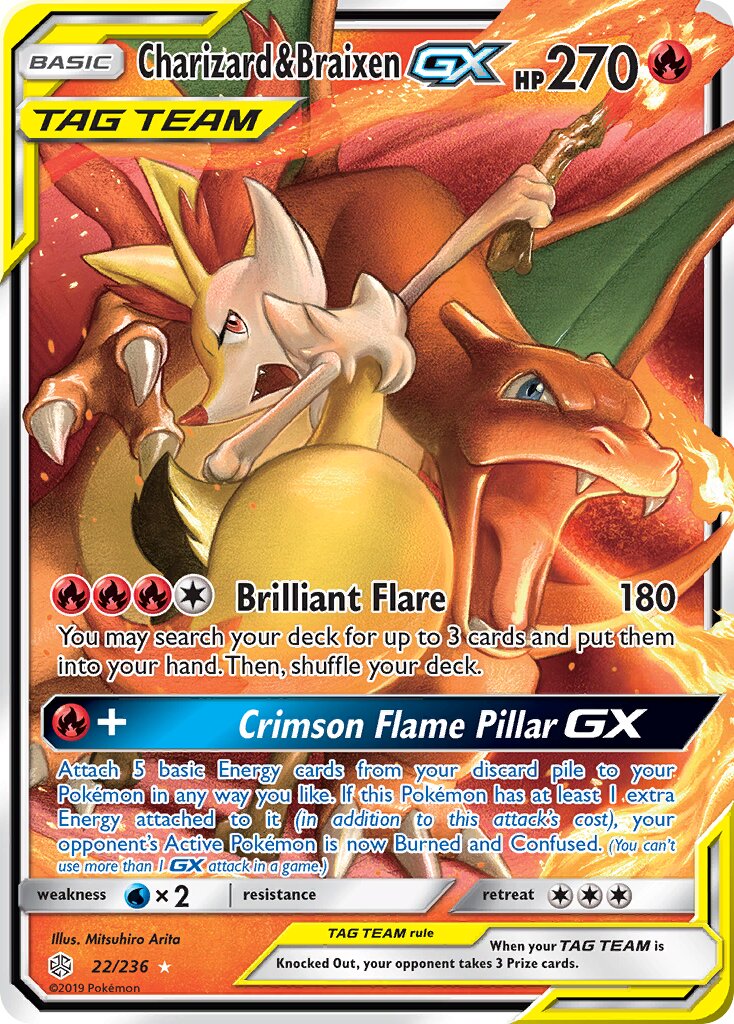 Charizard & Braixen-GX 022/236 — Cosmic Eclipse (English Pokémon TCG card)