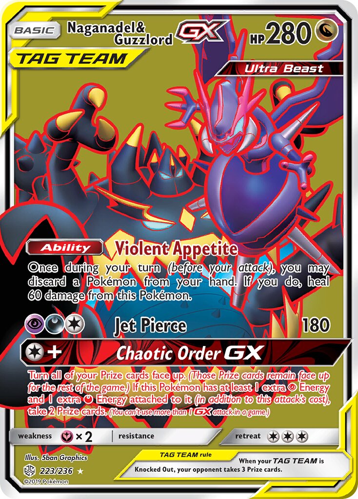 Naganadel & Guzzlord-GX 223/236 — Cosmic Eclipse (English Pokémon TCG card)