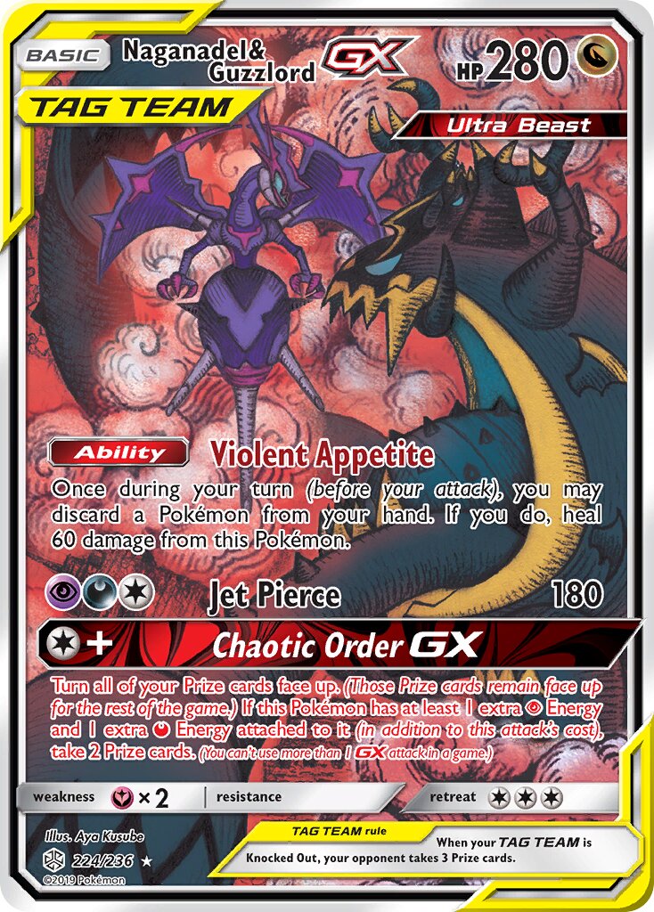 Naganadel & Guzzlord-GX 224/236 — Cosmic Eclipse (English Pokémon TCG card)