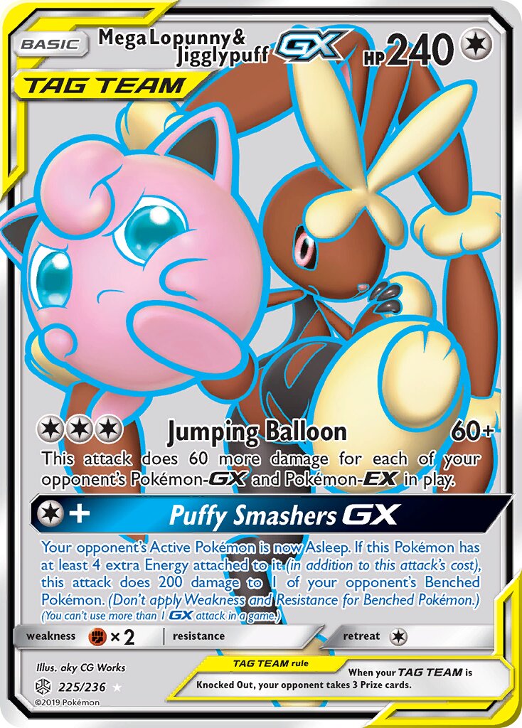 Mega Lopunny & Jigglypuff-GX 225/236 — Cosmic Eclipse (English Pokémon TCG card)