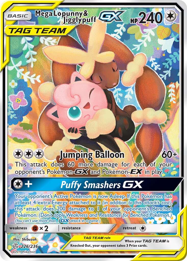 Mega Lopunny & Jigglypuff-GX 226/236 — Cosmic Eclipse (English Pokémon TCG card)