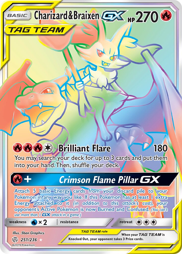 Charizard & Braixen-GX 251/236 — Cosmic Eclipse (English Pokémon TCG card)