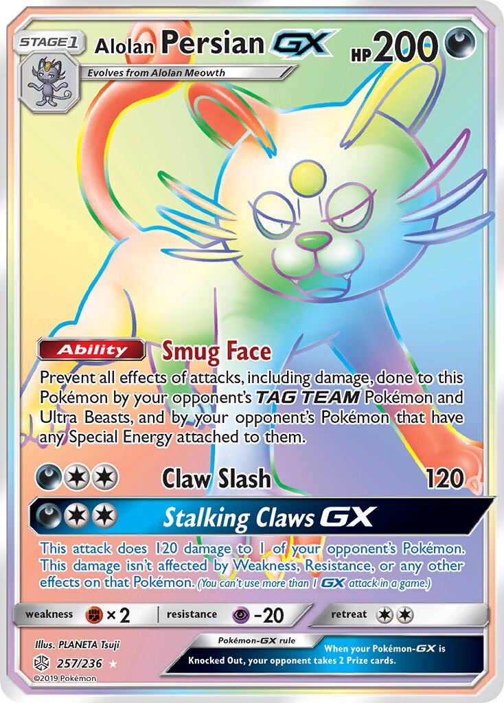 Alolan Persian-GX 257/236 — Cosmic Eclipse (English Pokémon TCG card)