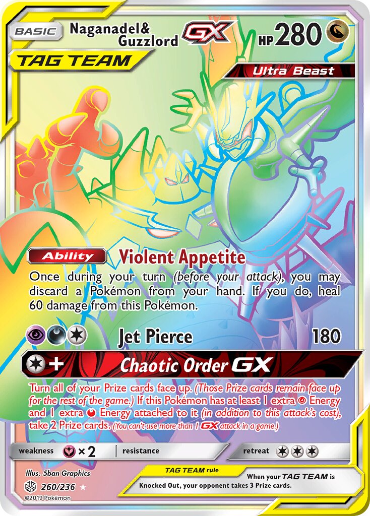 Naganadel & Guzzlord-GX 260/236 — Cosmic Eclipse (English Pokémon TCG card)