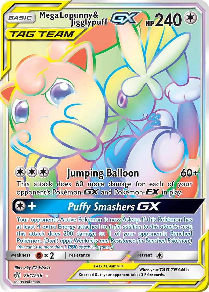 Mega Lopunny & Jigglypuff-GX 261/236 — Cosmic Eclipse (English Pokémon TCG card)