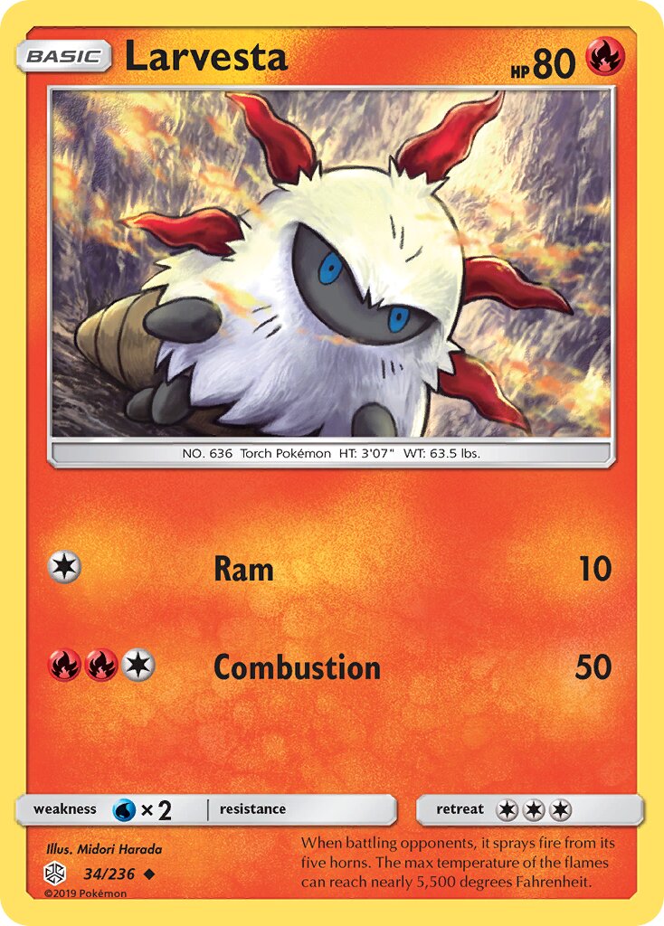 Larvesta 034/236 — Cosmic Eclipse (English Pokémon TCG card)
