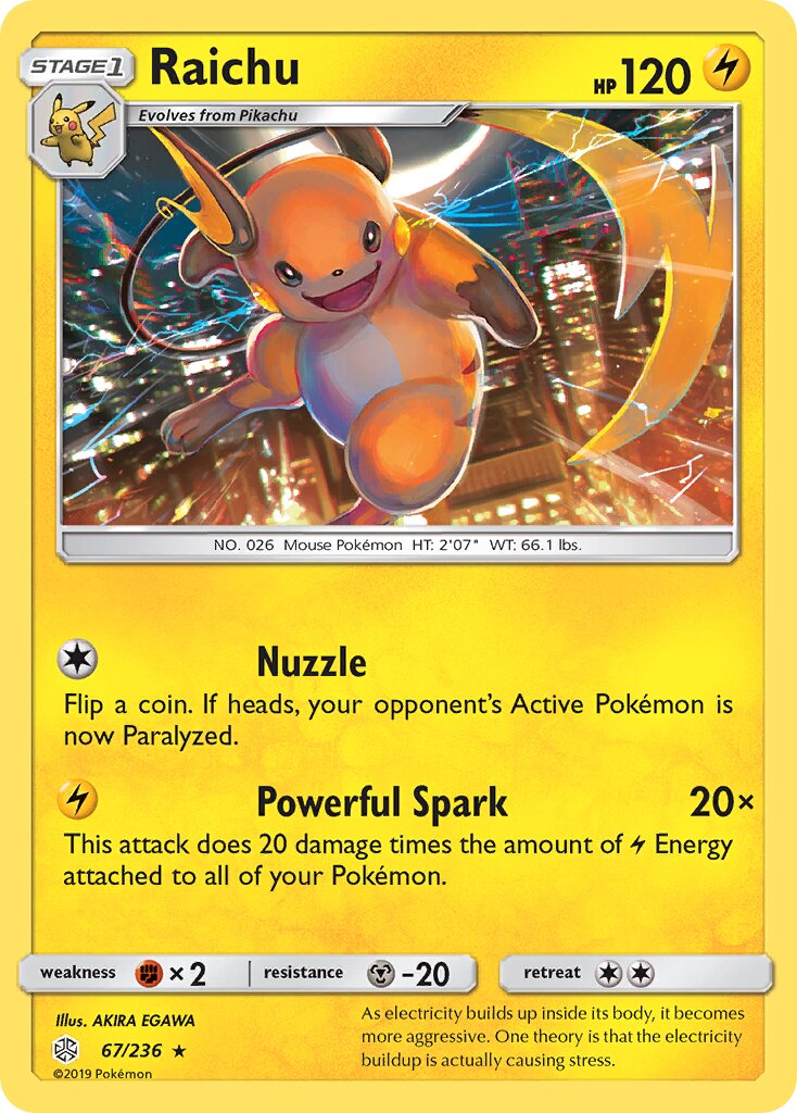 Raichu 067/236 — Cosmic Eclipse (English Pokémon TCG card)