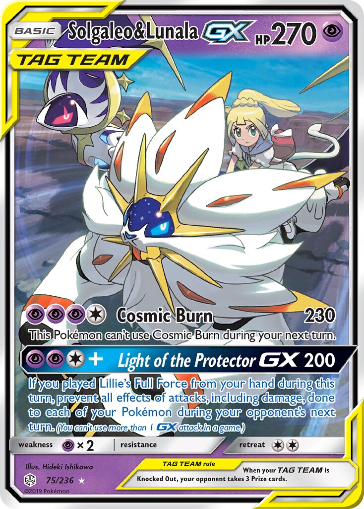 Solgaleo & Lunala-GX 075/236 — Cosmic Eclipse (English Pokémon TCG card)