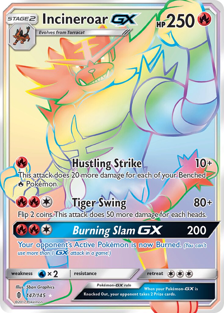 Incineroar-GX 147/145 — Guardians Rising (English Pokémon TCG card)