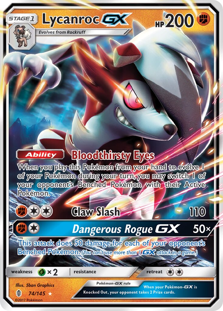 Lycanroc-GX 074/145 — Guardians Rising (English Pokémon TCG card)
