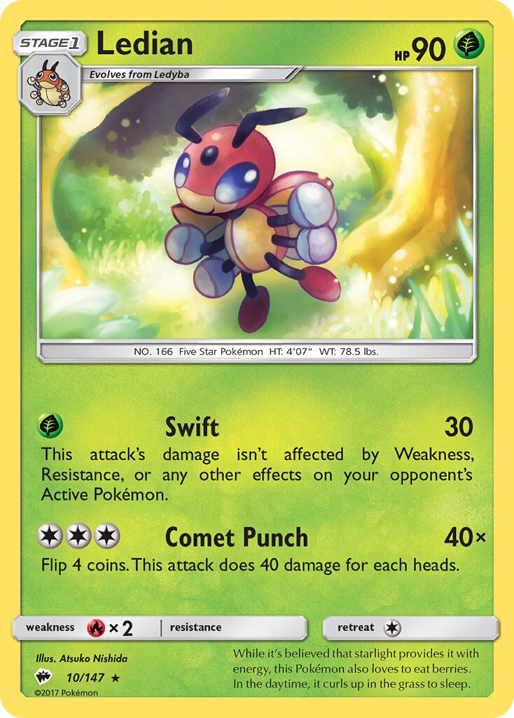 Ledian 010/147 — Burning Shadows (English Pokémon TCG card)