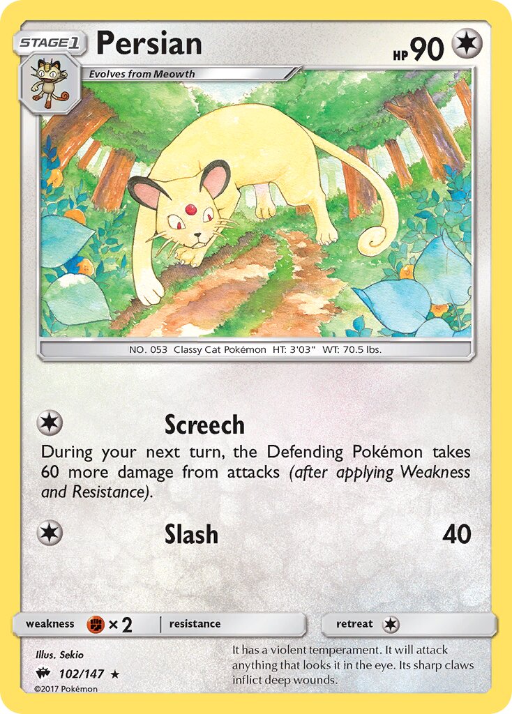 Persian 102/147 — Burning Shadows (English Pokémon TCG card)