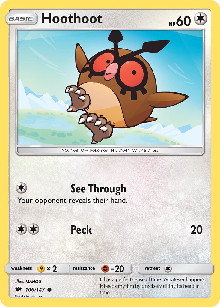 Hoothoot 106/147 — Burning Shadows (English Pokémon TCG card)