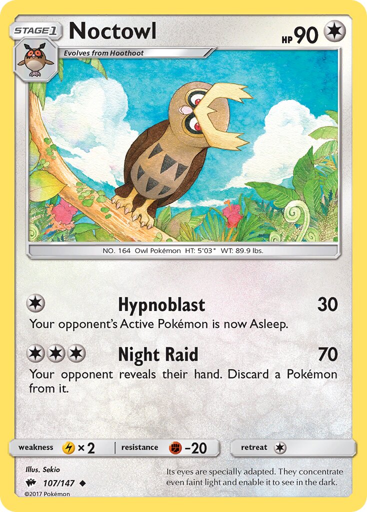 Noctowl 107/147 — Burning Shadows (English Pokémon TCG card)