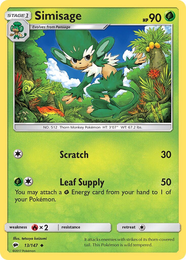 Simisage 013/147 — Burning Shadows (English Pokémon TCG card)