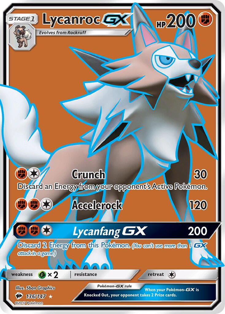 Lycanroc-GX 136/147 — Burning Shadows (English Pokémon TCG card)